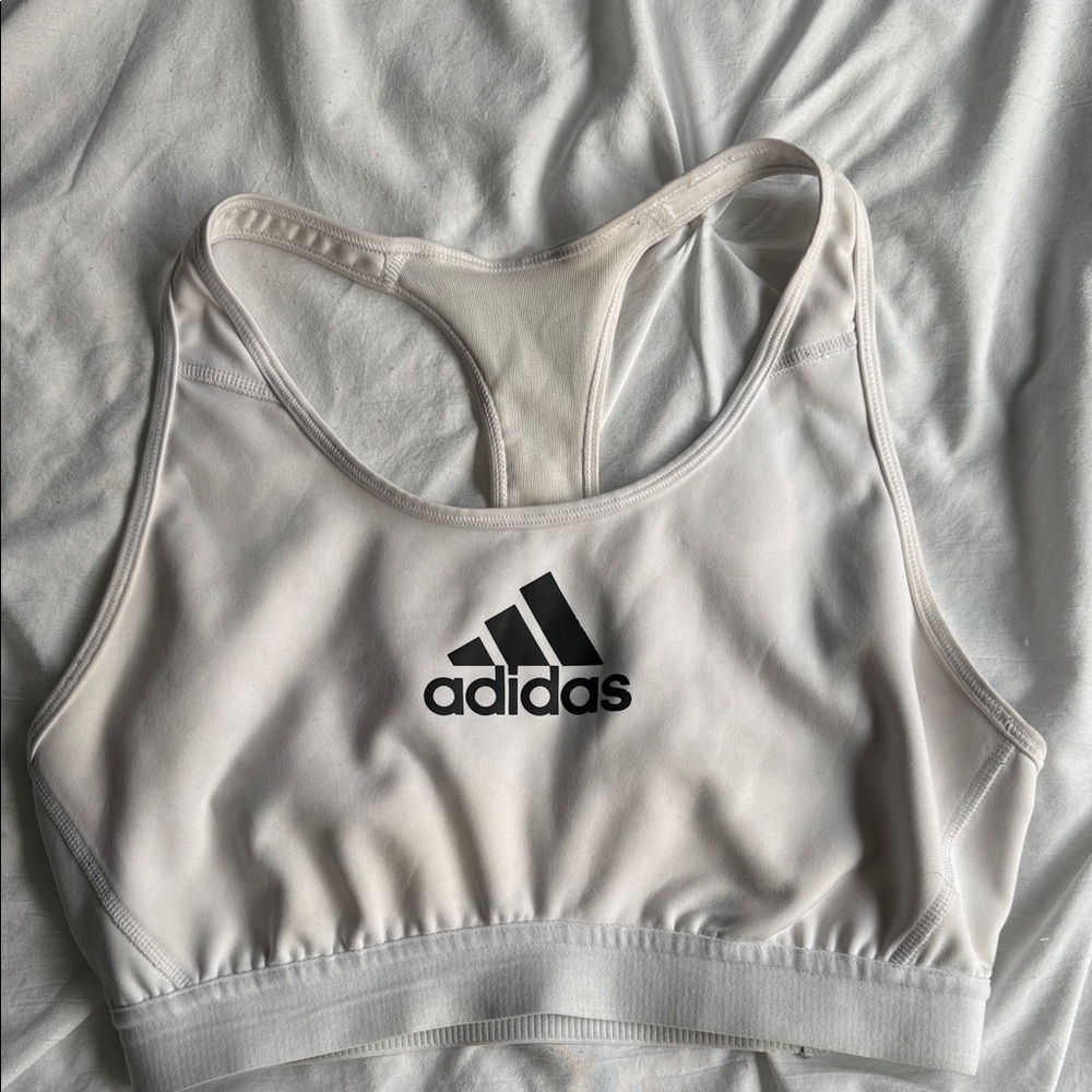 Adidas White and Black Logo Sports Bra